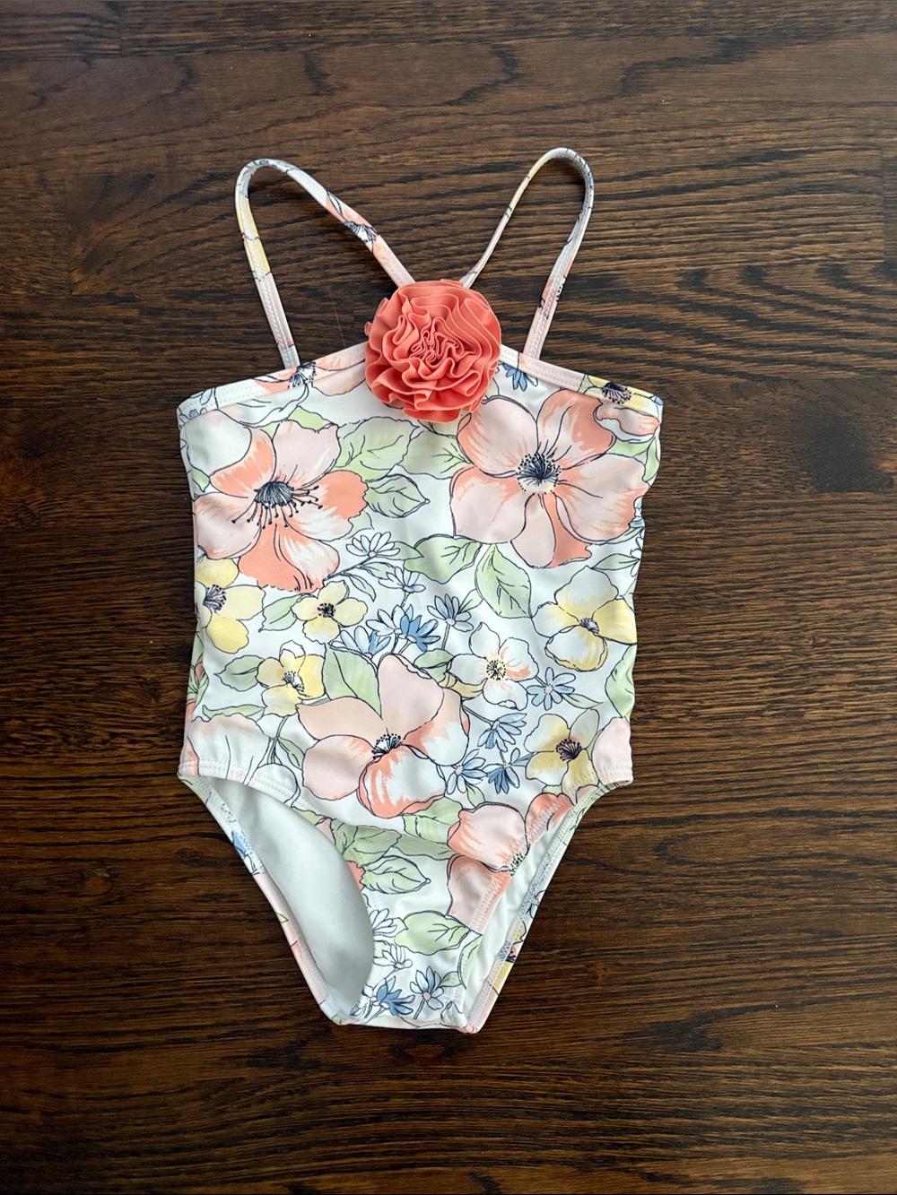 Janie and Jack Pastel Floral One-Piece Swimsuit with Coral Flower